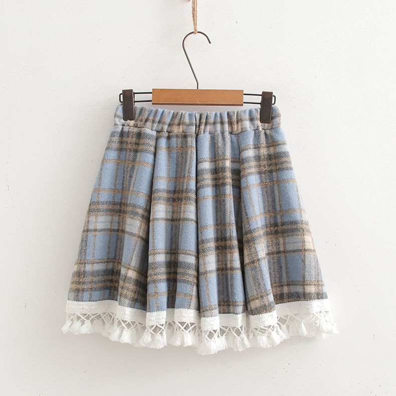 Suzette - Mini A-lijn rok met hoge taille en ruitmotief