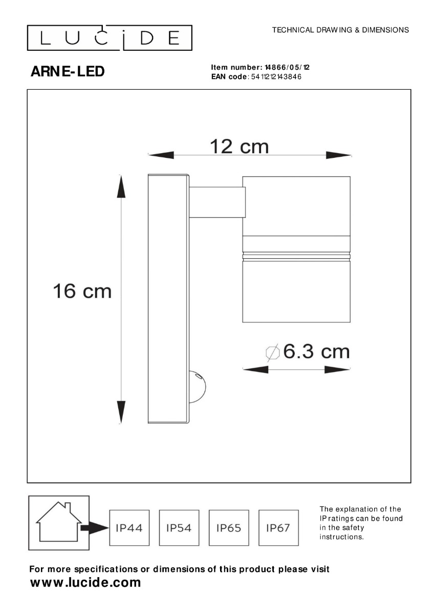 Lucide Arne-LED wandspot 5W 16x12cm chroom mat