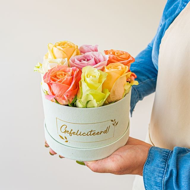 Hoedendoos met rozen | Gefeliciteerd