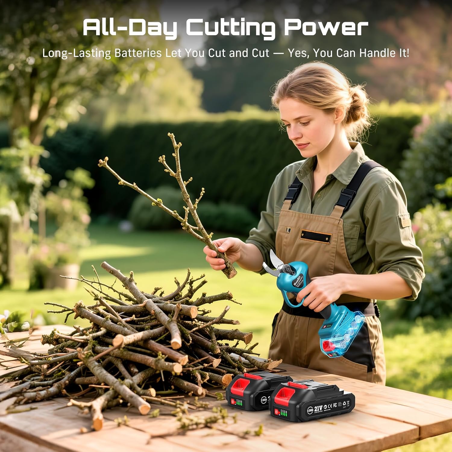SEESII Akku Astschere Teleskop, Elektrische Gartenschere mit Teleskopstange bis 4,57m Reichweite, 2x2000mAh Batterien, 33mm Akku Baumschere & Astschere für Garten