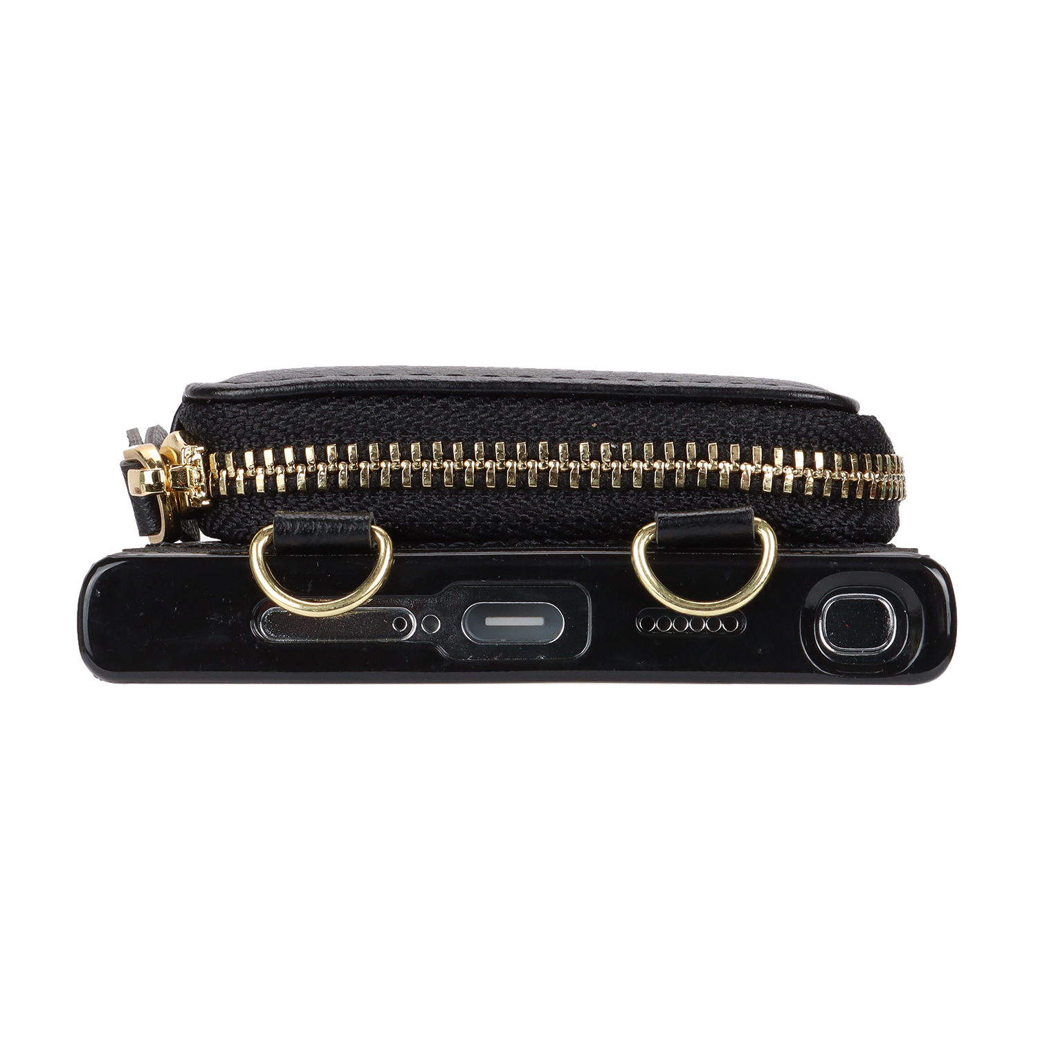 Samsung Galaxy S24 Ultra Necklace Leder Schutz Hülle mit Kartenfächer   Handykette (140cm) - Schwarz