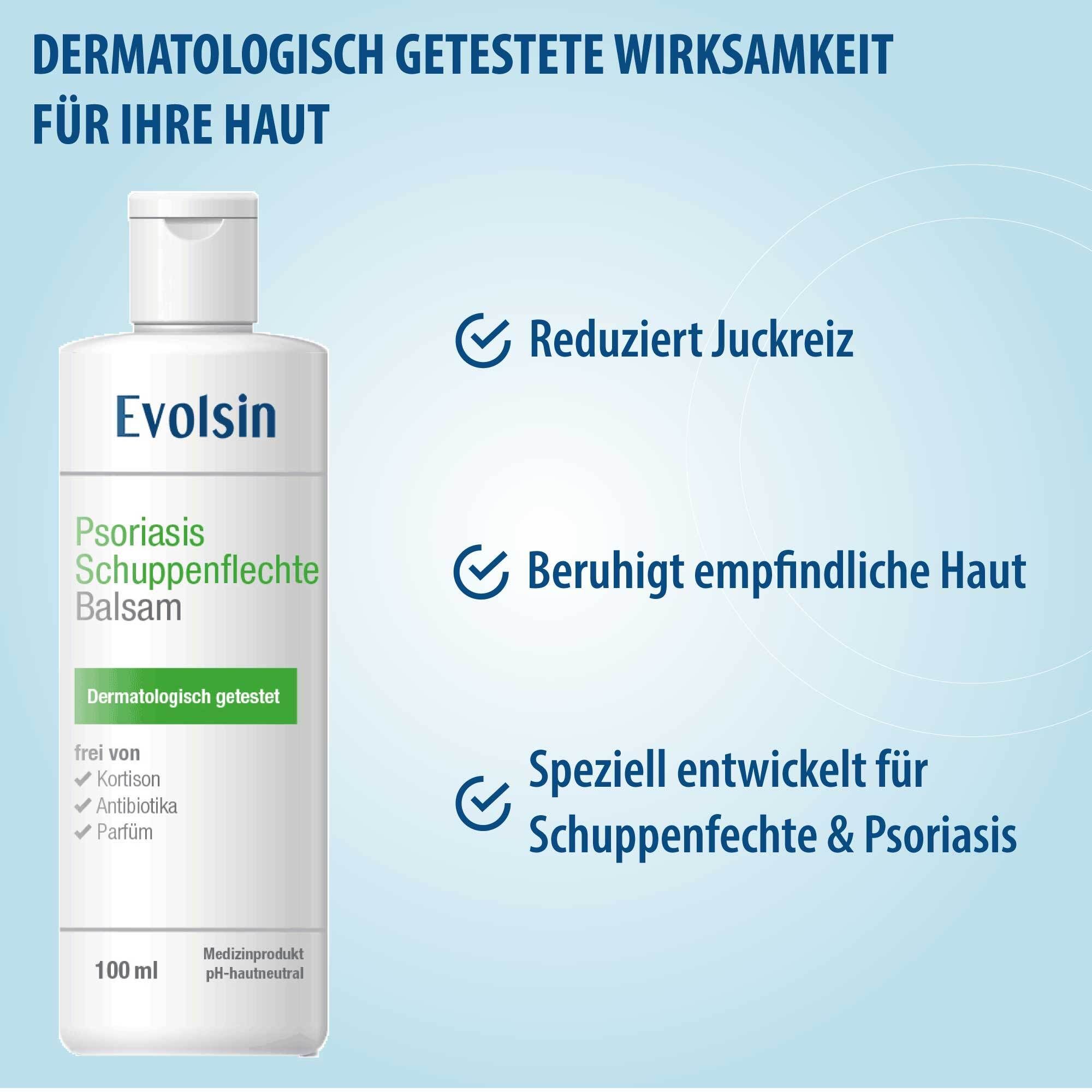 Evolsin® Psoriasis Schuppenflechte Balsam 100ml - Schuppenflechte Salbe gegen Juckreiz und zur Beruhigung gereizter Haut-  OHNE KORTISON - patentierte Wirkweise