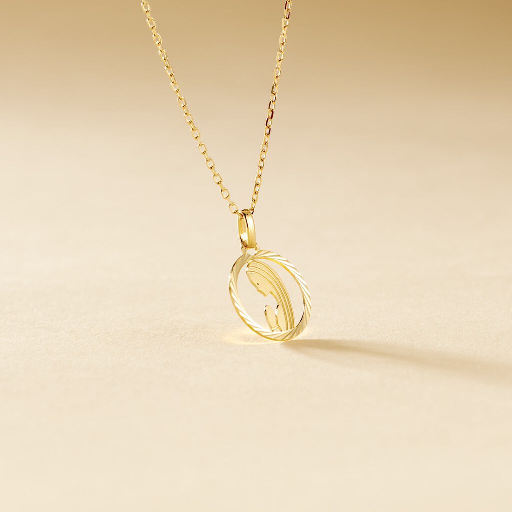 Pendentif Vierge Rond Diamante Or Jaune