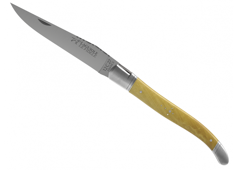 Couteau Laguiole avec un manche en buis et 2 mitres en acier inoxydable
