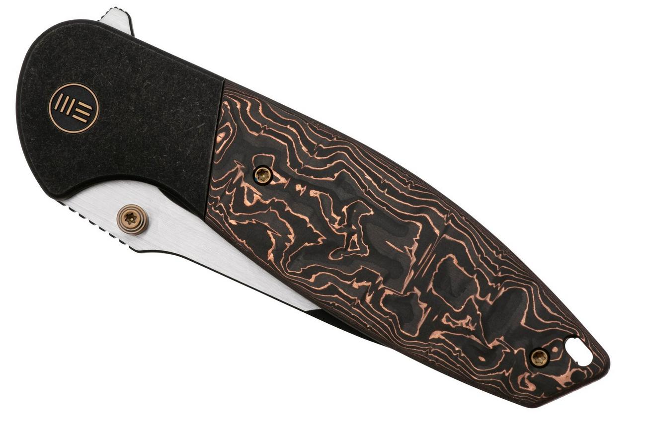 WE Knife Nitro OG WE23035-2 Blackwashed, Satin Flat CPM 20CV, Black Titanium, Copper Foil Carbon Fiber Inlay, zakmes