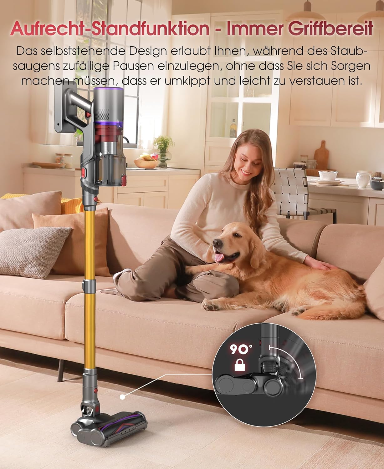 UNINELL HOME Akku Staubsauger 50000Pa/580W/70Min Upgrade, Staubsauger Kabellos Selbstladender mit LED Touchscreen/Anti-Tangle-Bürste, Selbststehend für Hartböden Teppiche Tierhaare