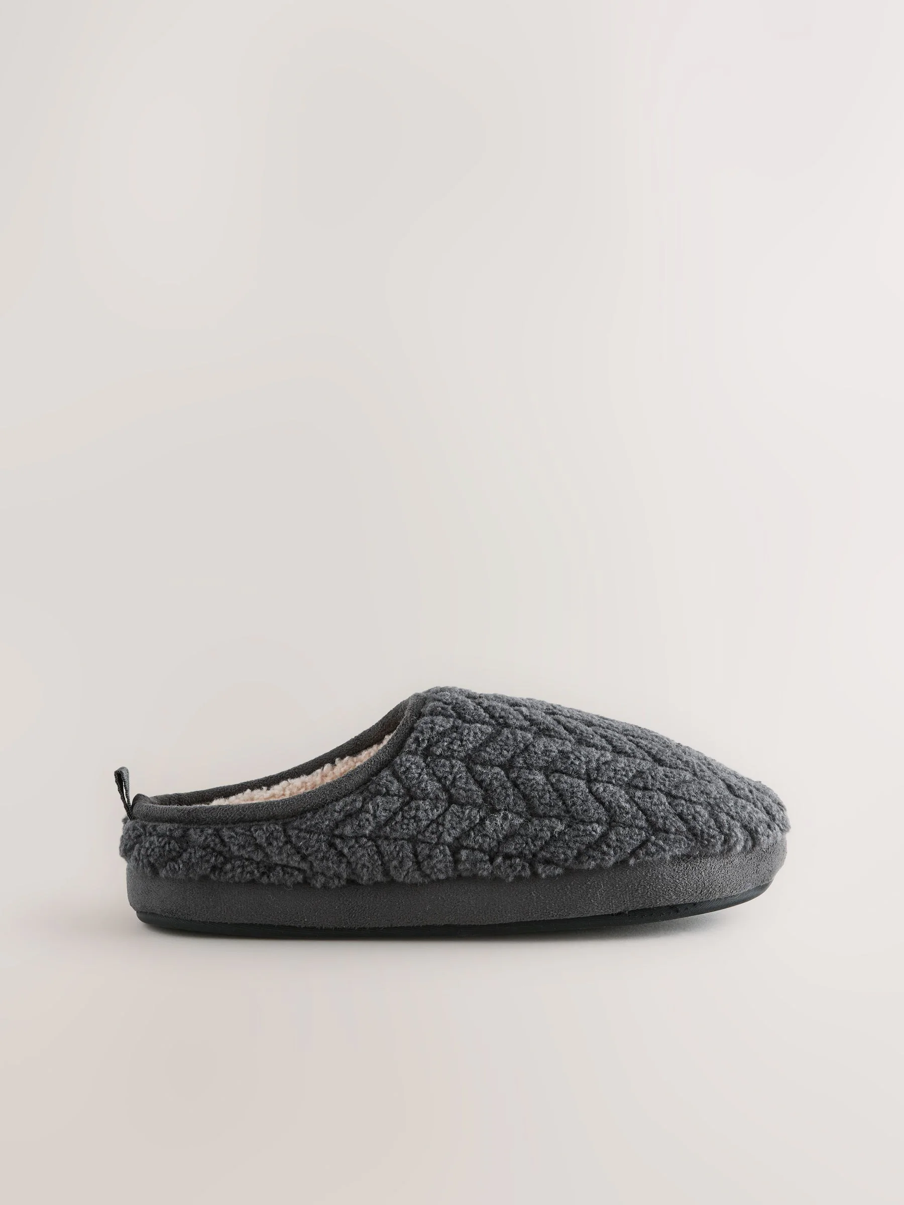Grijs - Textured Fleece Mule Slippers