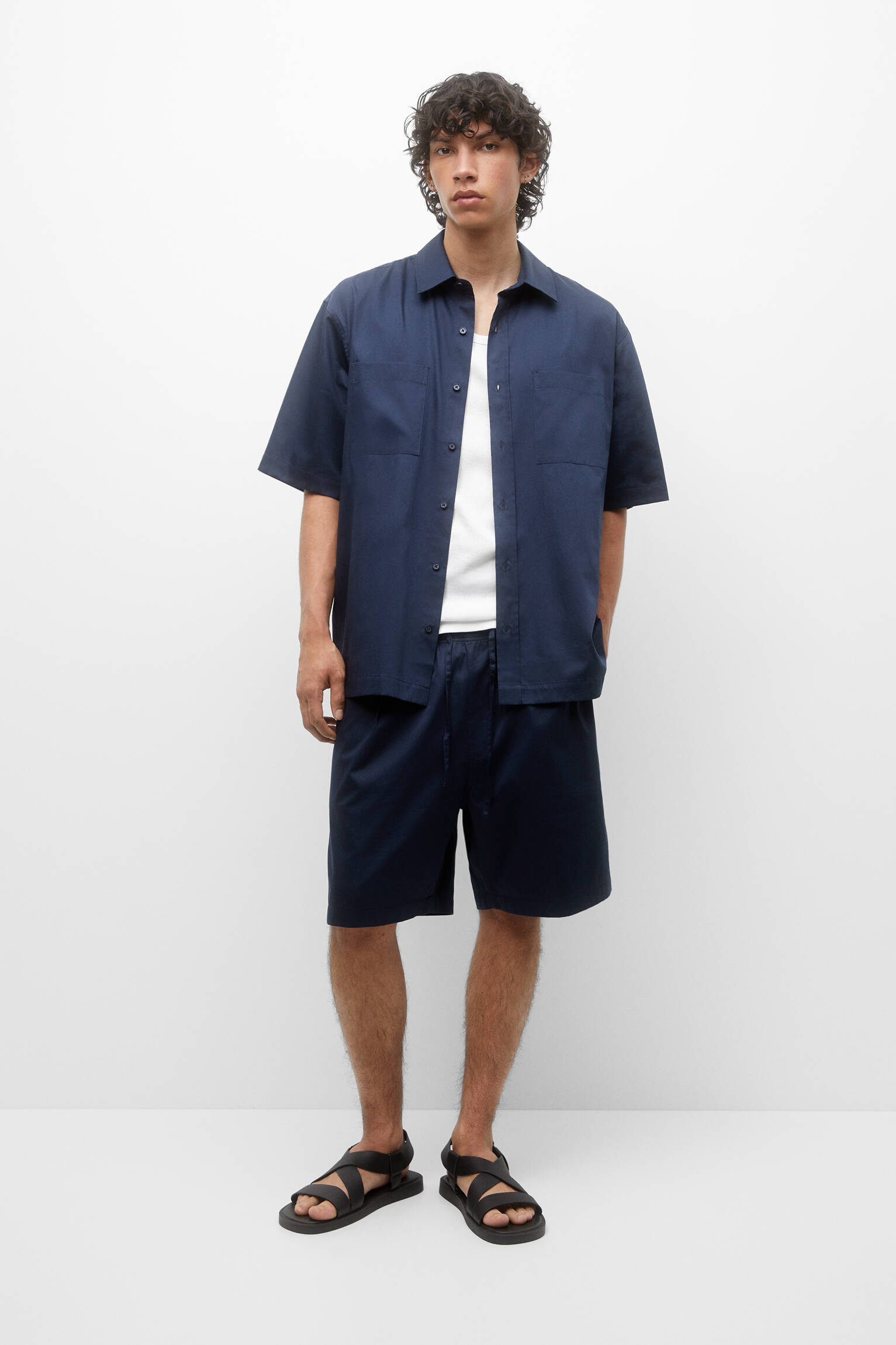 Bermudas leves de popeline - Azul-marinho