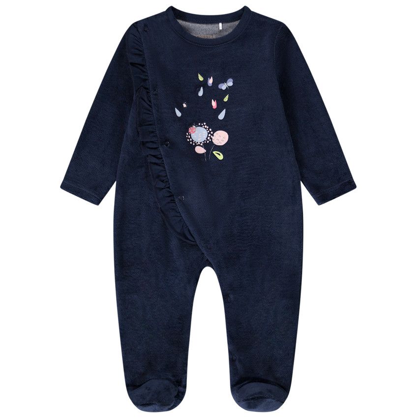 Dors-bien en velours pour bébé fille avec ouvertures différentes selon l'âge - Bleu marine