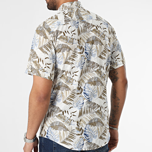Chemise Manches Courtes Floral Beige Bleu Ciel