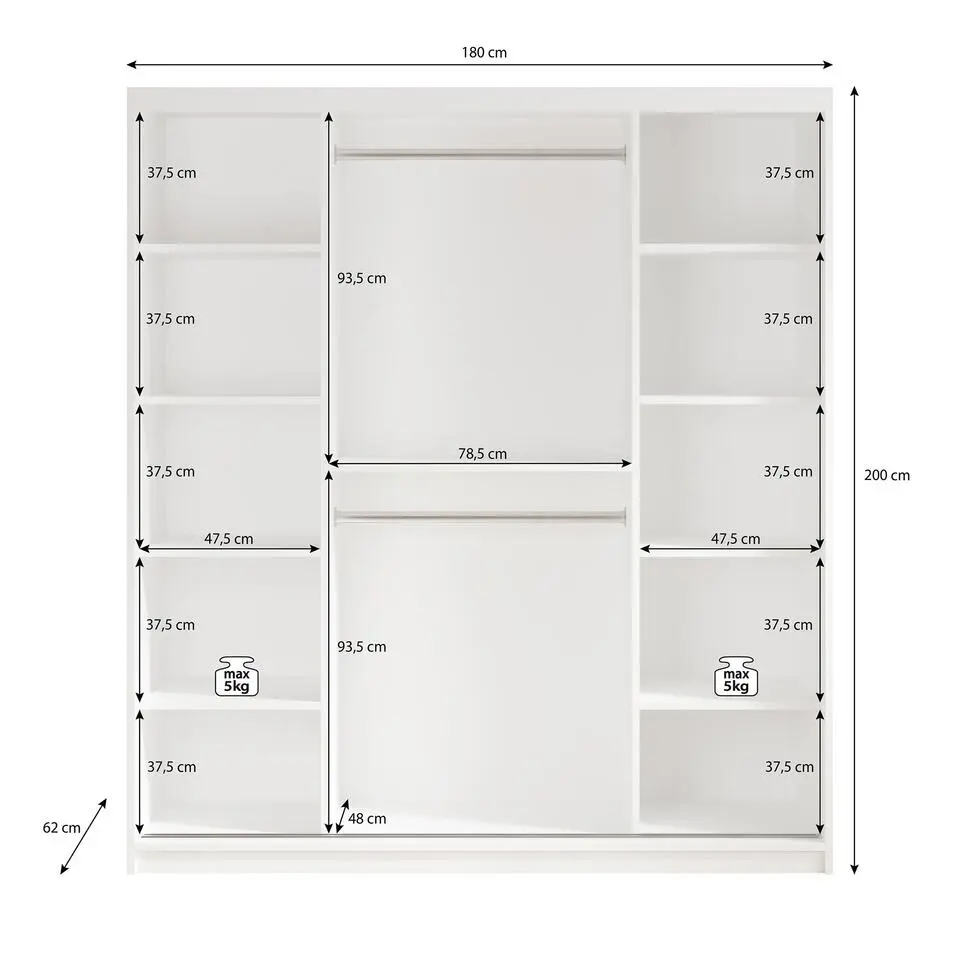 Meubella - Kledingkast Marmer - Wit - 180 cm