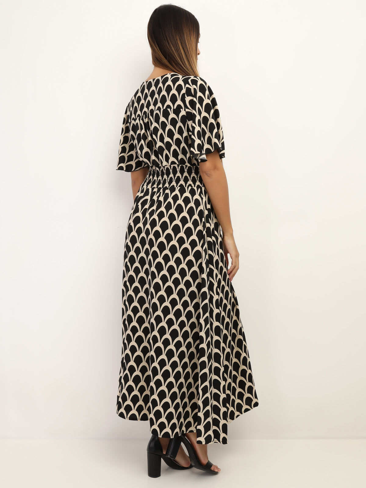 Robe boutonnée à motif graphique- Noir