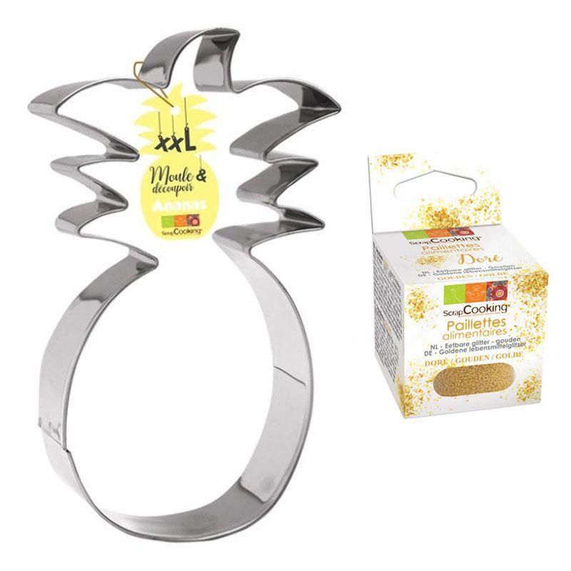 Découpoir à pâtisserie inox XXL Ananas + paillettes dorées Scrapcookin