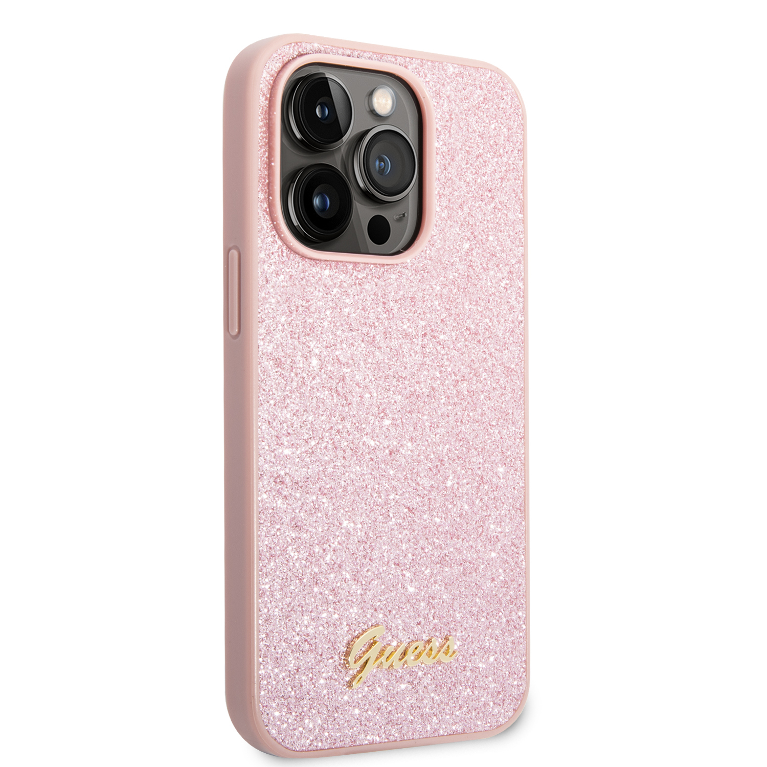 iPhone 14 Pro Max Hardcase Hülle Glitter Script (GUHCP14XHGGSHP) - Rosa / Transparent
