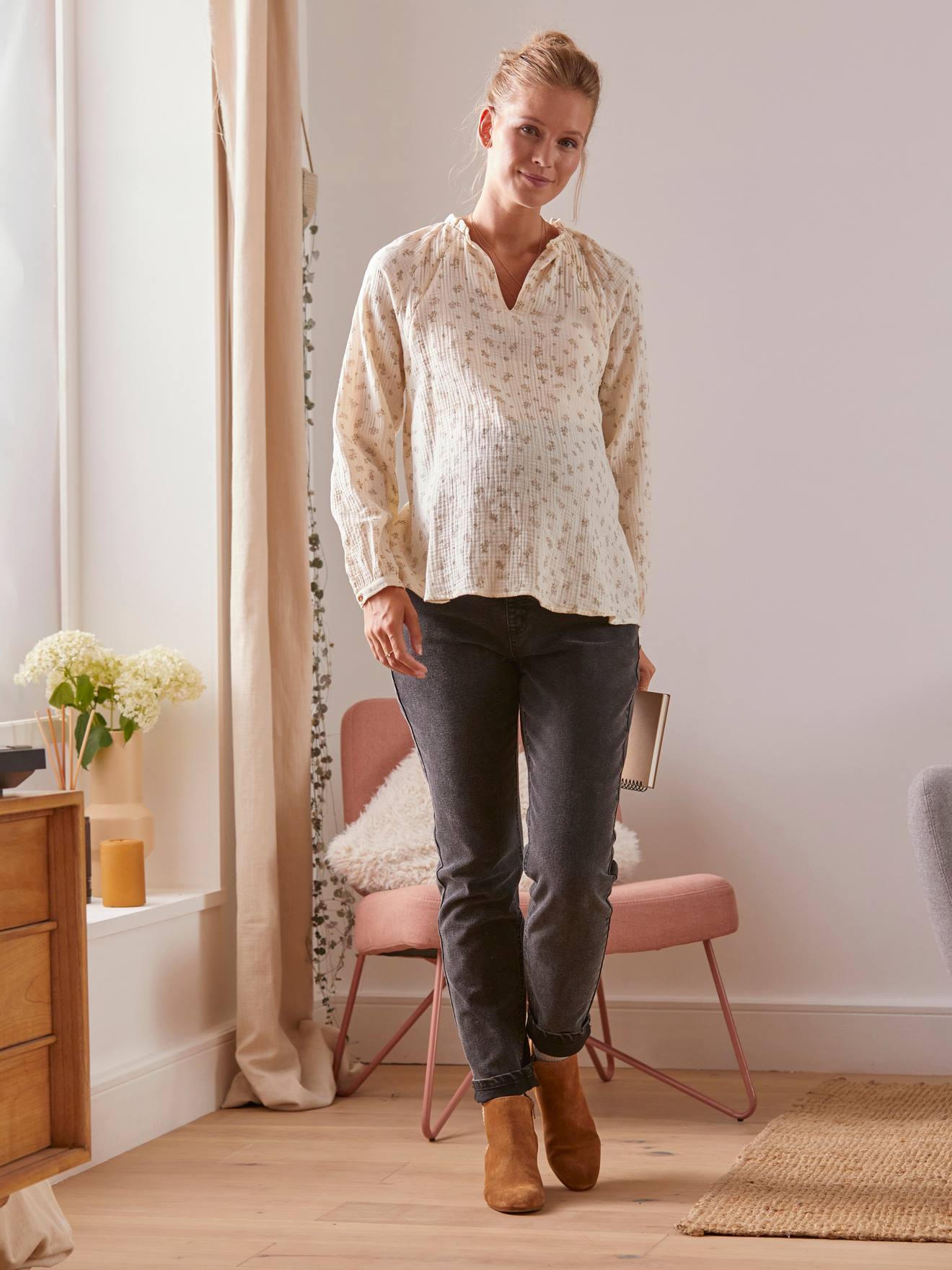 Calça jeans de gestante estilo 