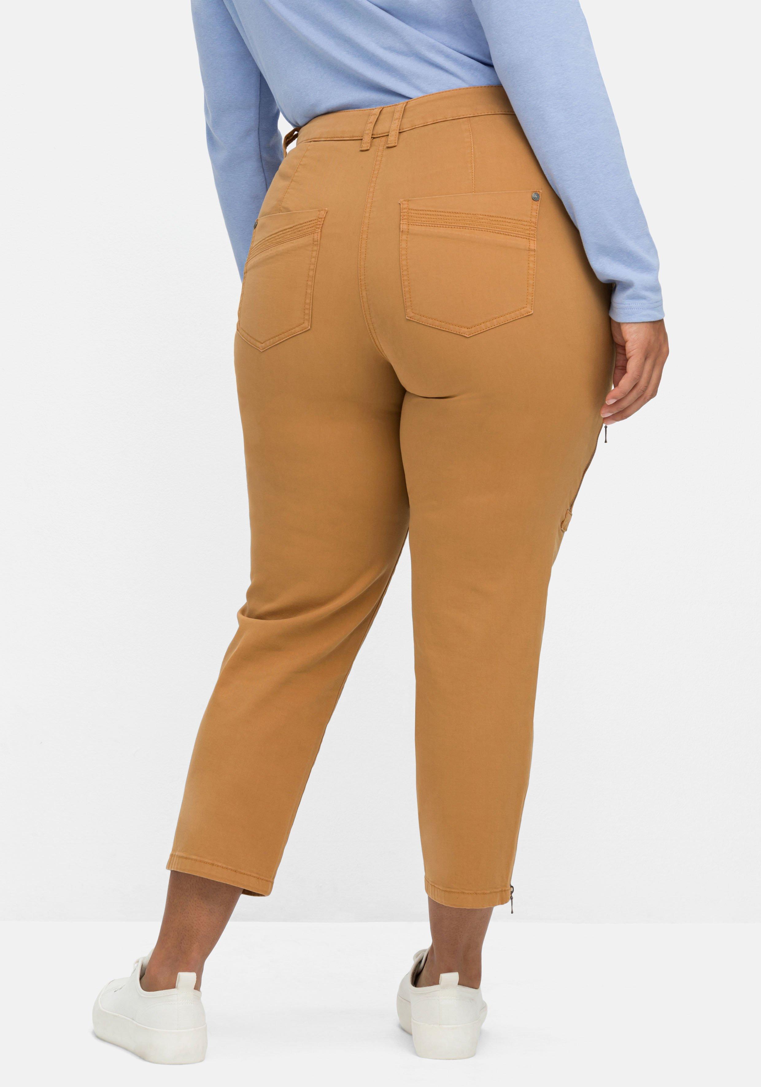Schmale Twill-Hose in 7/8-Länge, mit Zipper-Details