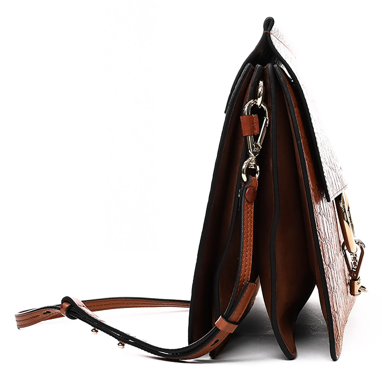 Chloé Sac bandoulière Faye en Cuir effet croco marron - Neuf sans étiquette - L.32 cm