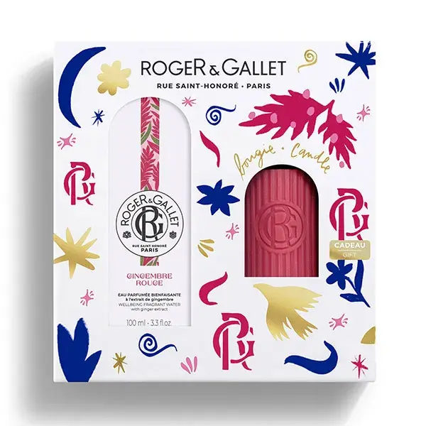 Conjunto de presente Roger & Gallet: Água perfumada de gengibre benéfica 100ml e vela perfumada.