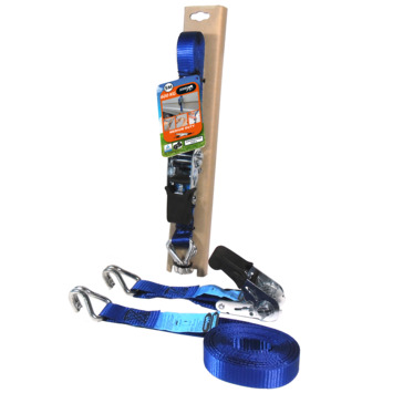 Jumbo spanband blauw 5m 25mmmet rubberen ratel voor extra grip en J haken