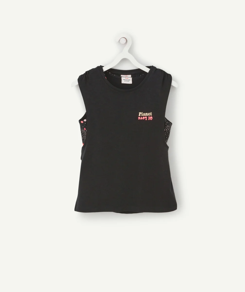 T-SHIRT 2 EN 1 FILLE AVEC BRASSIÈRE NOIR IMPRIMÉ ÉTOILES