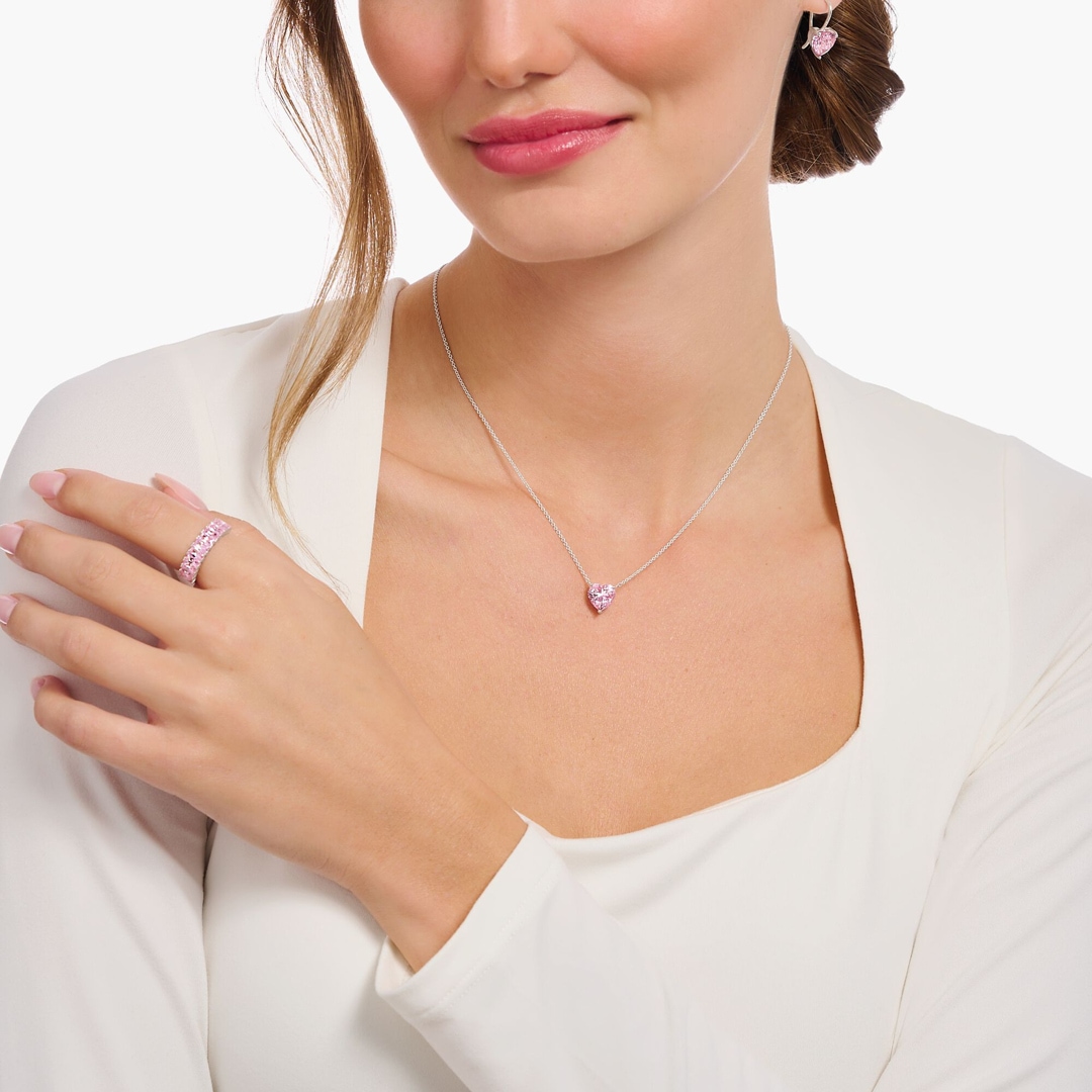 Thomas Sabo Basics Kette mit pinkfarbenem Herz-Anhänger Silber