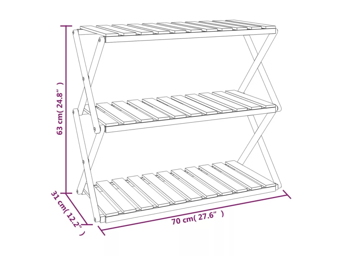 Étagère pliable à 3 niveaux Marron 70x31x63 cm Bois d'acacia