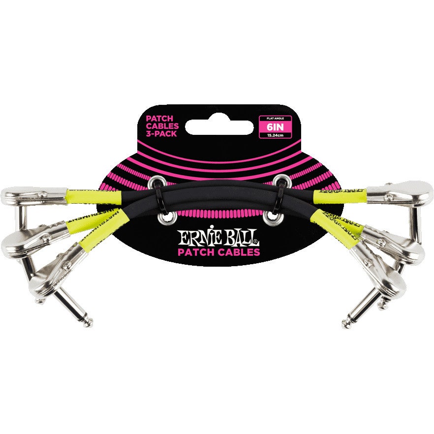 Ernie Ball 6059 patchkabel 15 cm, platte jacks zwart (3 stuks)
