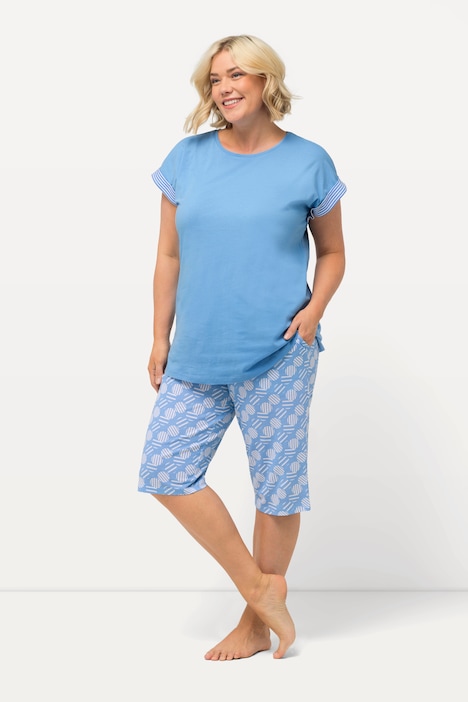 Kurzpyjama, Kreise, Rundhals, Halbarm, Bermuda