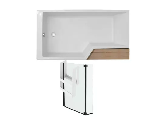 Pack baignoire bain douche antidérapante 180 x 90 JACOB DELAFON Neo blanc mat - v.gauche + pare bain noir mat
