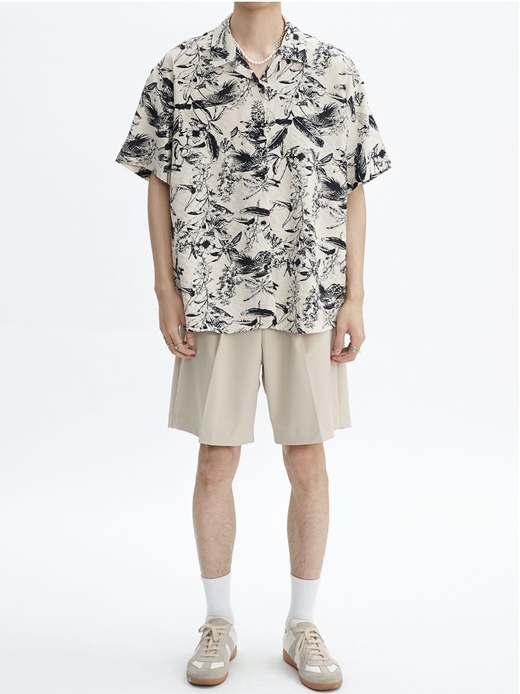 Zentrus - T-shirt met korte mouwen, kraag en bloemenprint / effen T-shirt met ronde hals