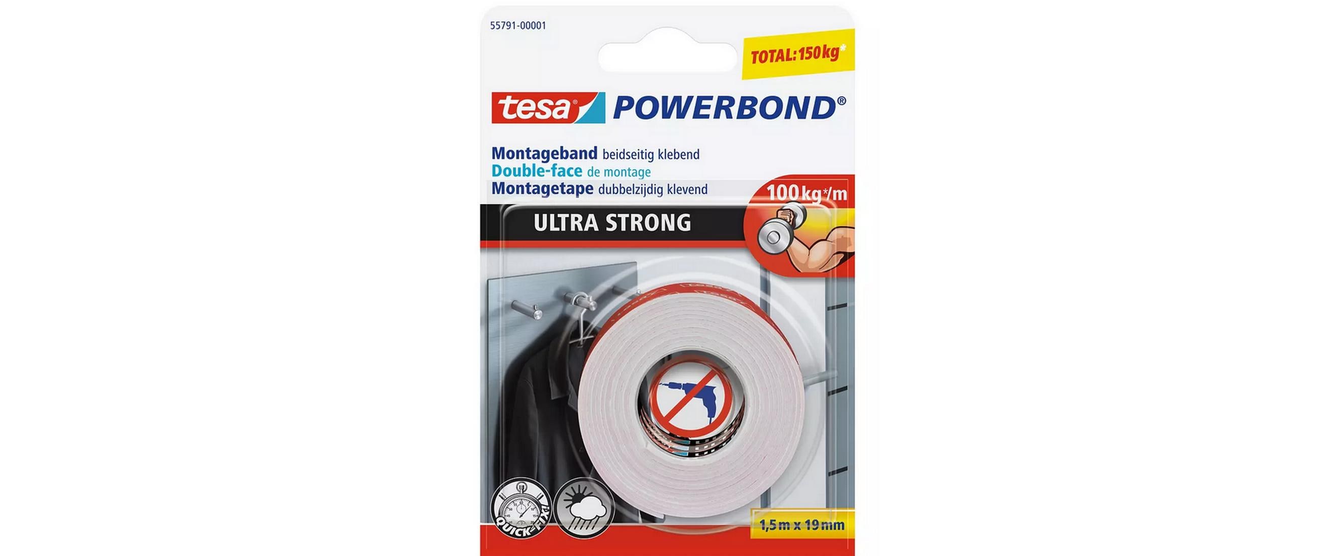 Montageband -Set Powerbond Ultra Strong 2x 1.5 m x 19 mmDoppelseitiges Montageband zur permanenten Befestigung im Aussen- und Innenbereich, 2er-Pack