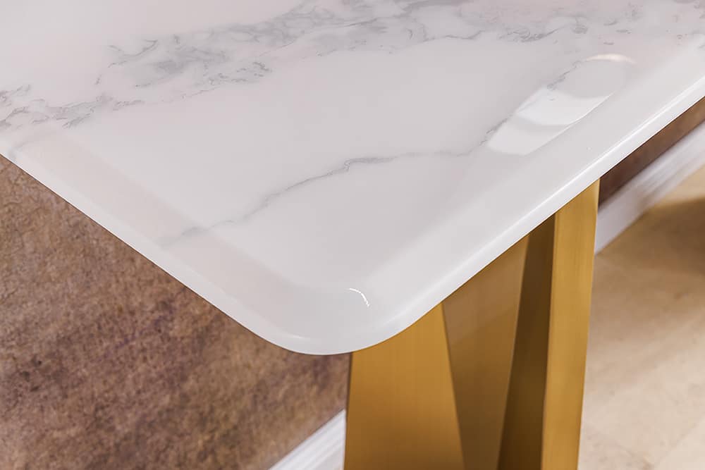 Design Konsolentisch EXTRAVAGANCIA 140cm weiß Marmor brushed champagner gold Metall