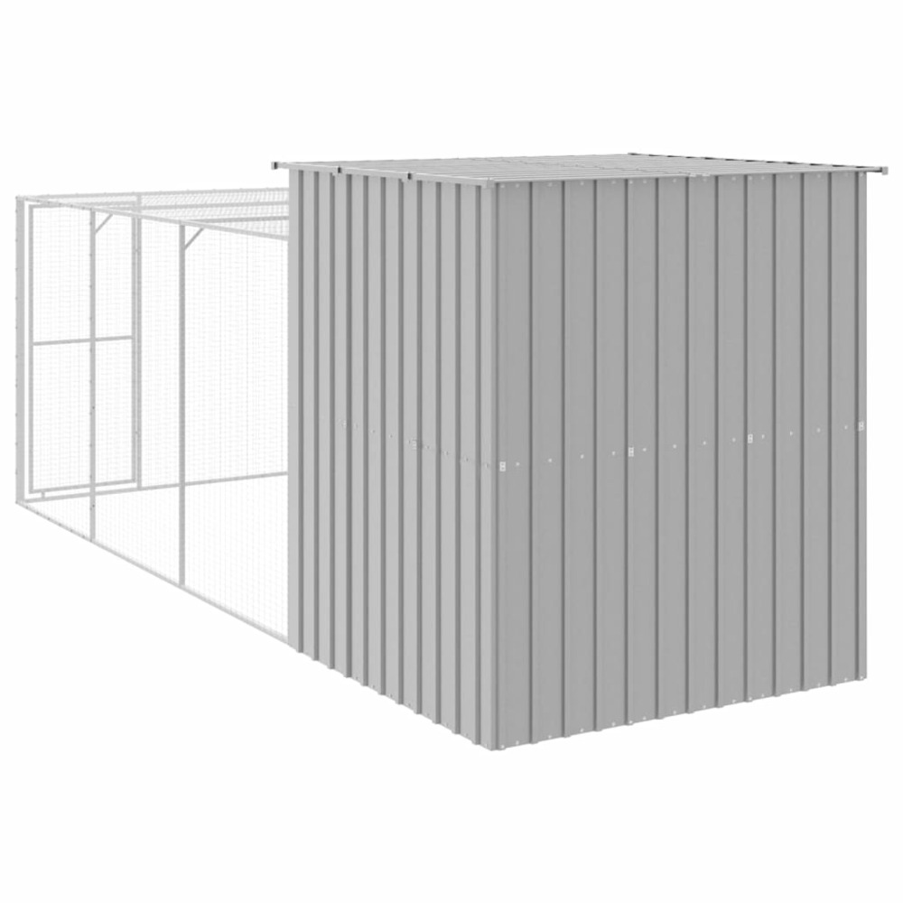 Poulailler avec cour gris clair 165x455x181 cm acier galvanisé