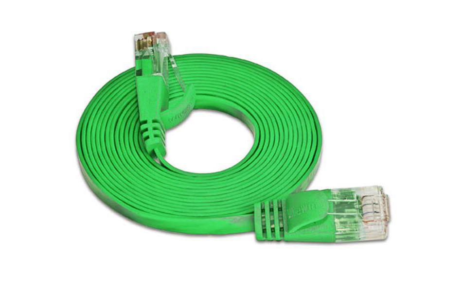 Slimpatchkabel RJ-45 - RJ-45, Cat 6, UTP, 7.5 m, GrünUnscreened/Unshielded Twisted-Pair-Kabel (UTP) mit Klinkenschutz