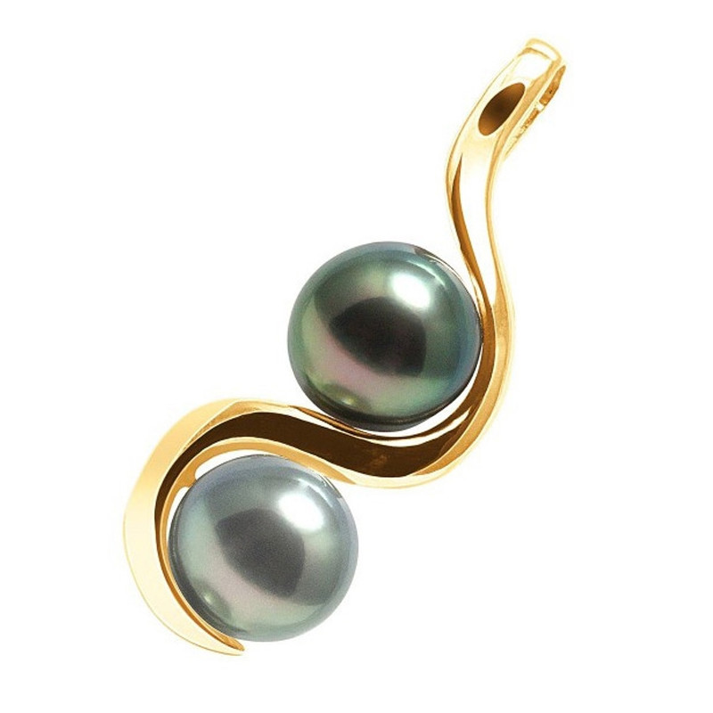 Pendentif 2 Perles de Tahiti et Or Jaune 375/1000