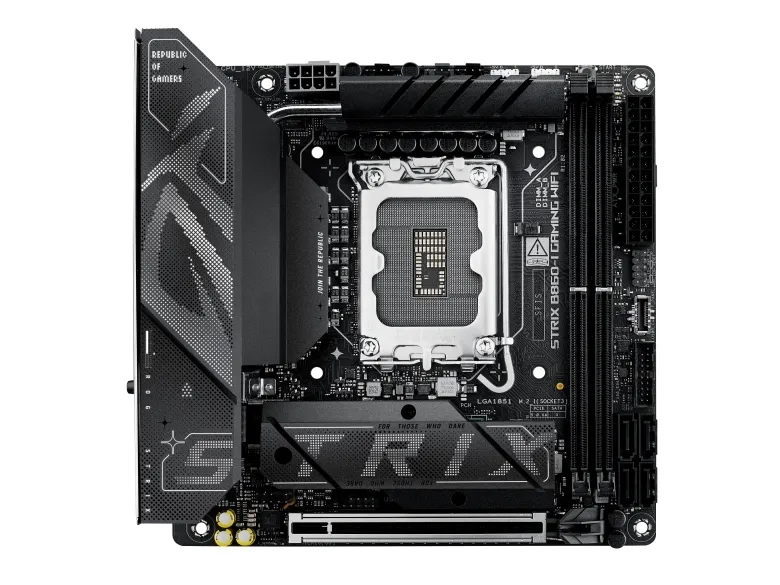 ASUS ROG STRIX B860-I GAMING WIFI - Bundkort - mini ITX - LGA1851 sokkel - B860 Chipset - USB4, USB 3.2 Gen 2, USB-C 3.2 Gen 2x2, USB 3.2 Gen 1, USB-C 3.2 Gen2 - Wi-Fi 7, 2.5 Gigabit LAN, Bluetooth - onboard grafik (CPU påkrævet) - HD Audio (8-kanale