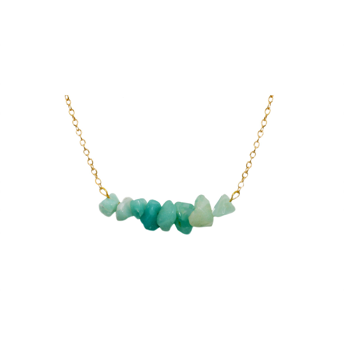 Collier de Perle chips semi-précieuse  d'amazonite-doré à l'or fin