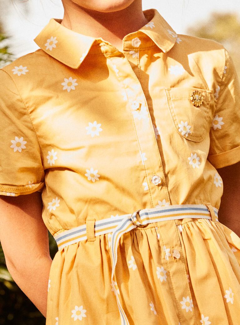 Robe chemise jaune à fleurs