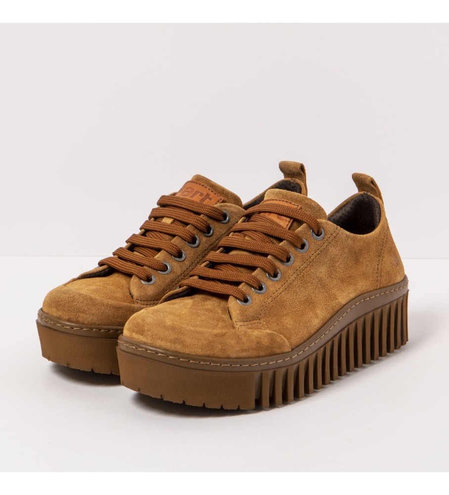 Sapatos de plataforma em couro sintético 1535S em camurça de seda cor caramelo/brilhante