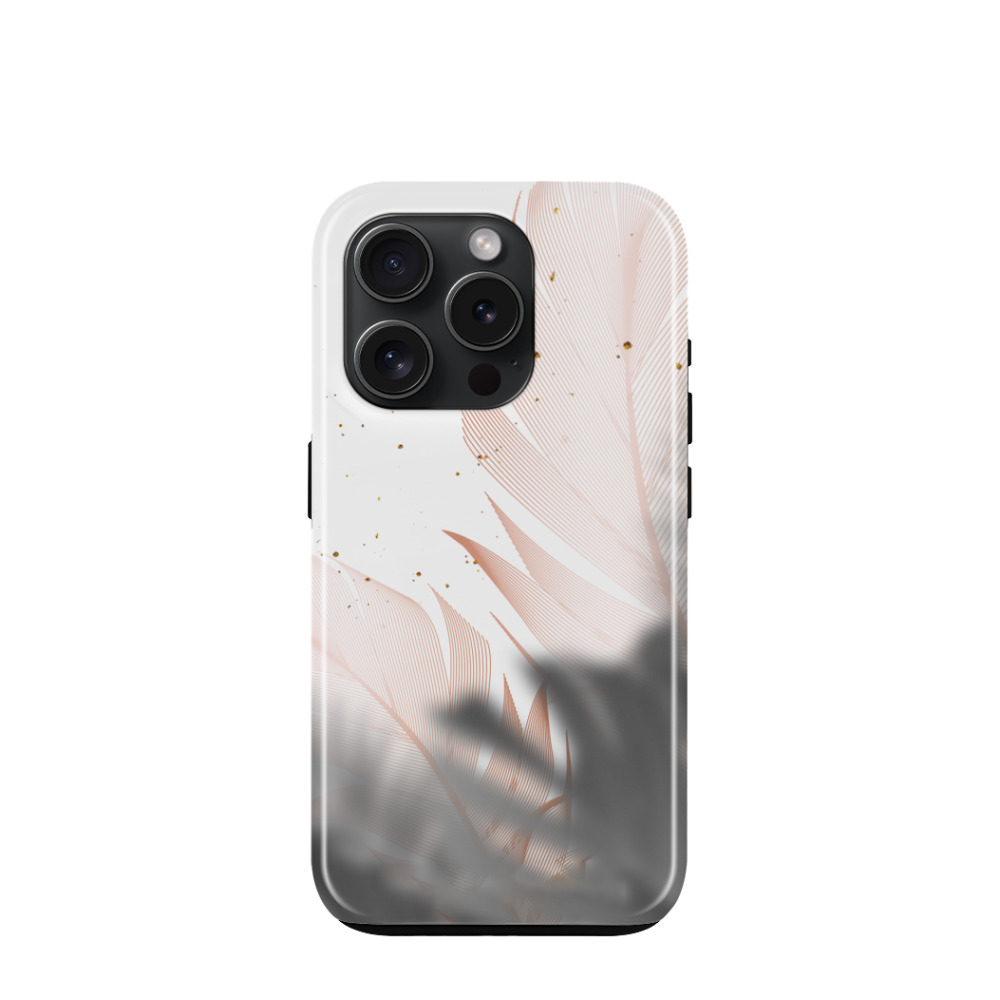 iPhone 15 Pro Hybrid (Kunststoff / Gummi) Hülle Feder Design - Weiss