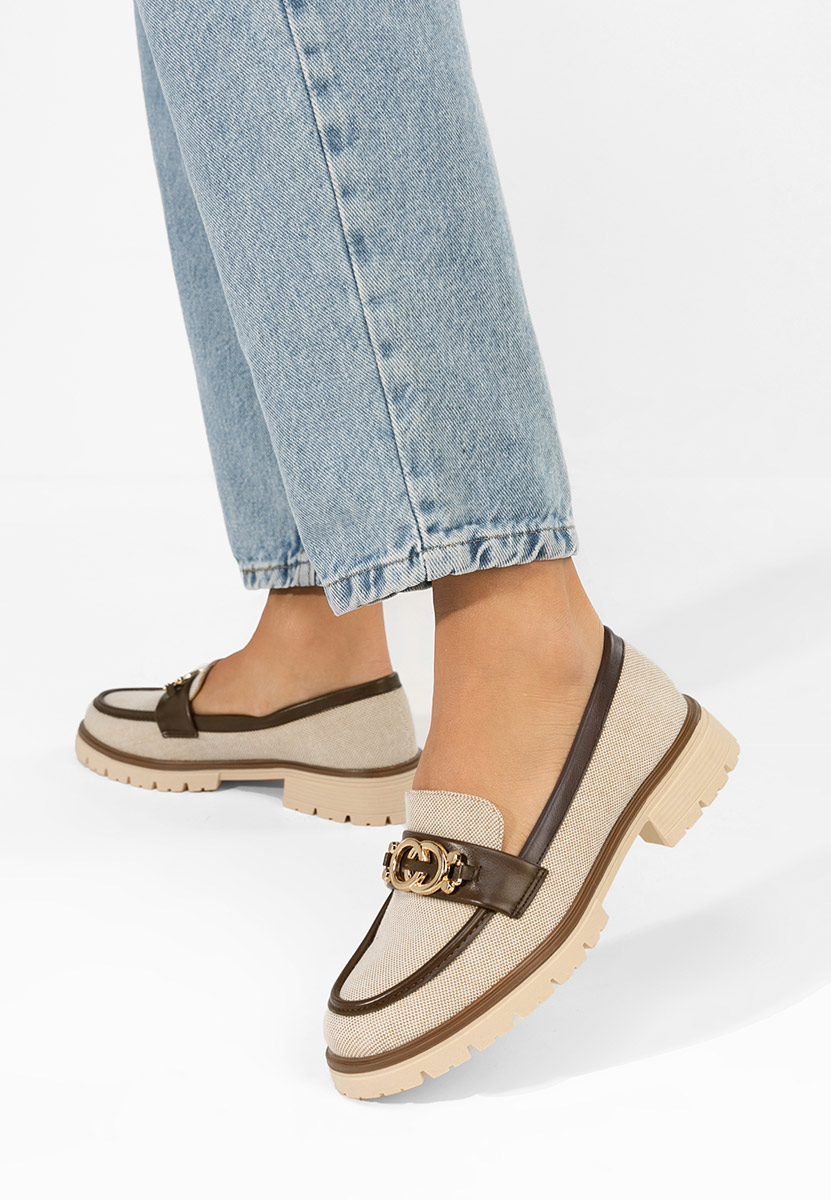 Mocassins femme à semelle épaisse beige Lenisia