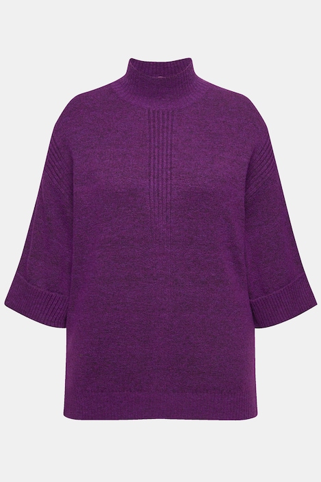 Pullover, Rippeinsätze, Stehkragen, 3/4-Arm