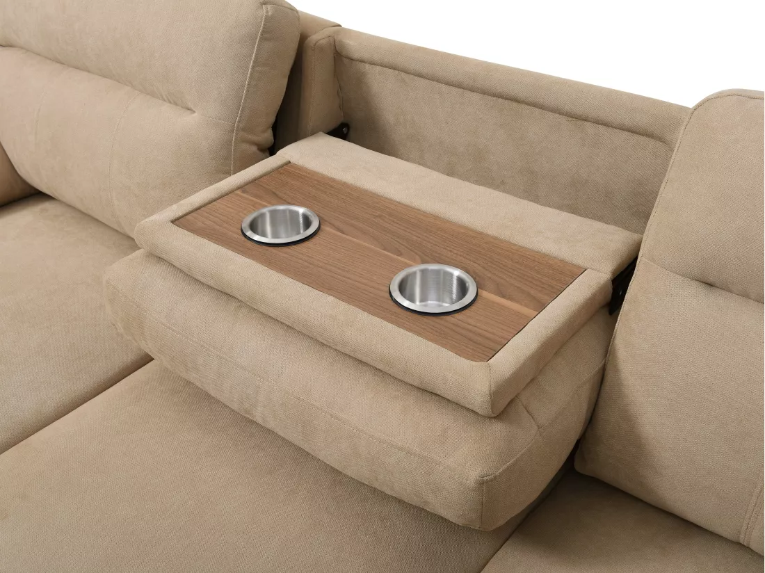 Canapé d'angle droit convertible en tissu beige ULENIO