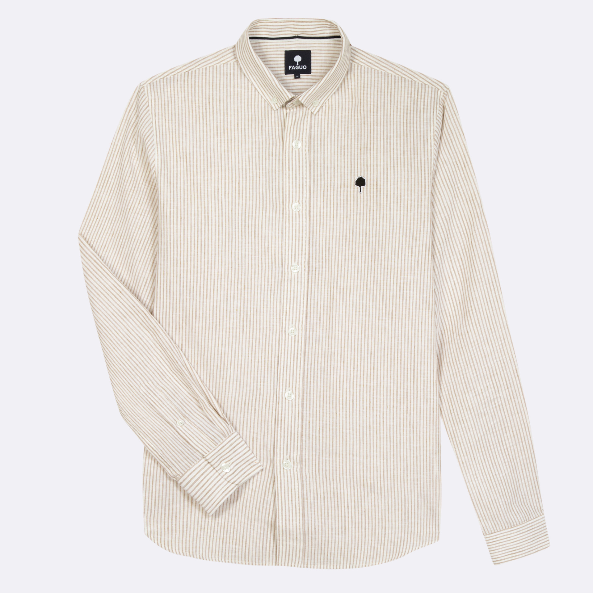 Chemise rayée beige & camel Coton et lin - modèle Ivoy