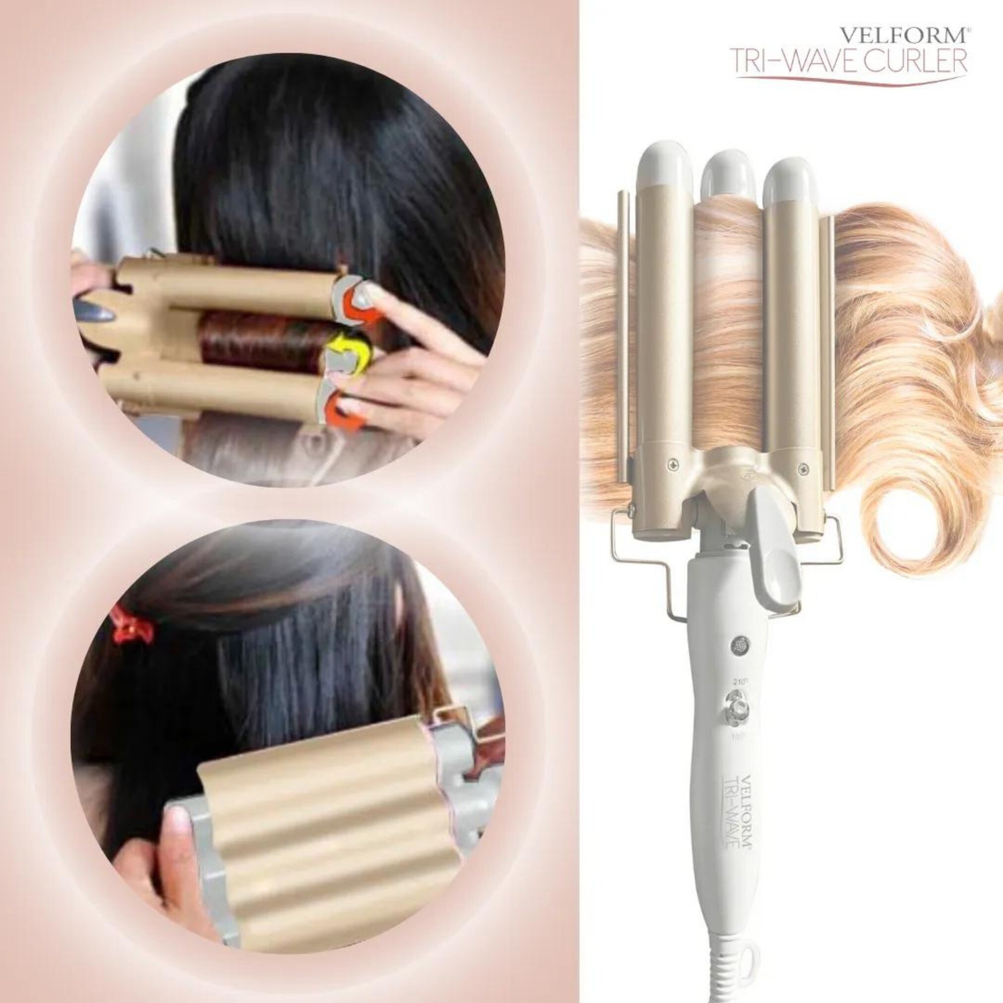 Velform® Welleneisen mit Turmalin - Keramik - Beschichtung Tri-Wave Curler