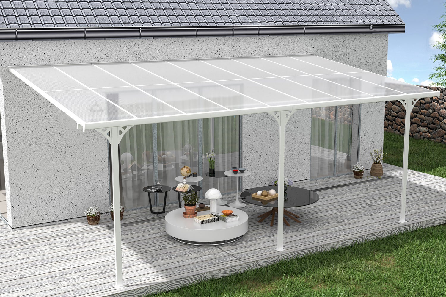 Terrasoverkapping/carport KLEO 550L300 aluminium wit