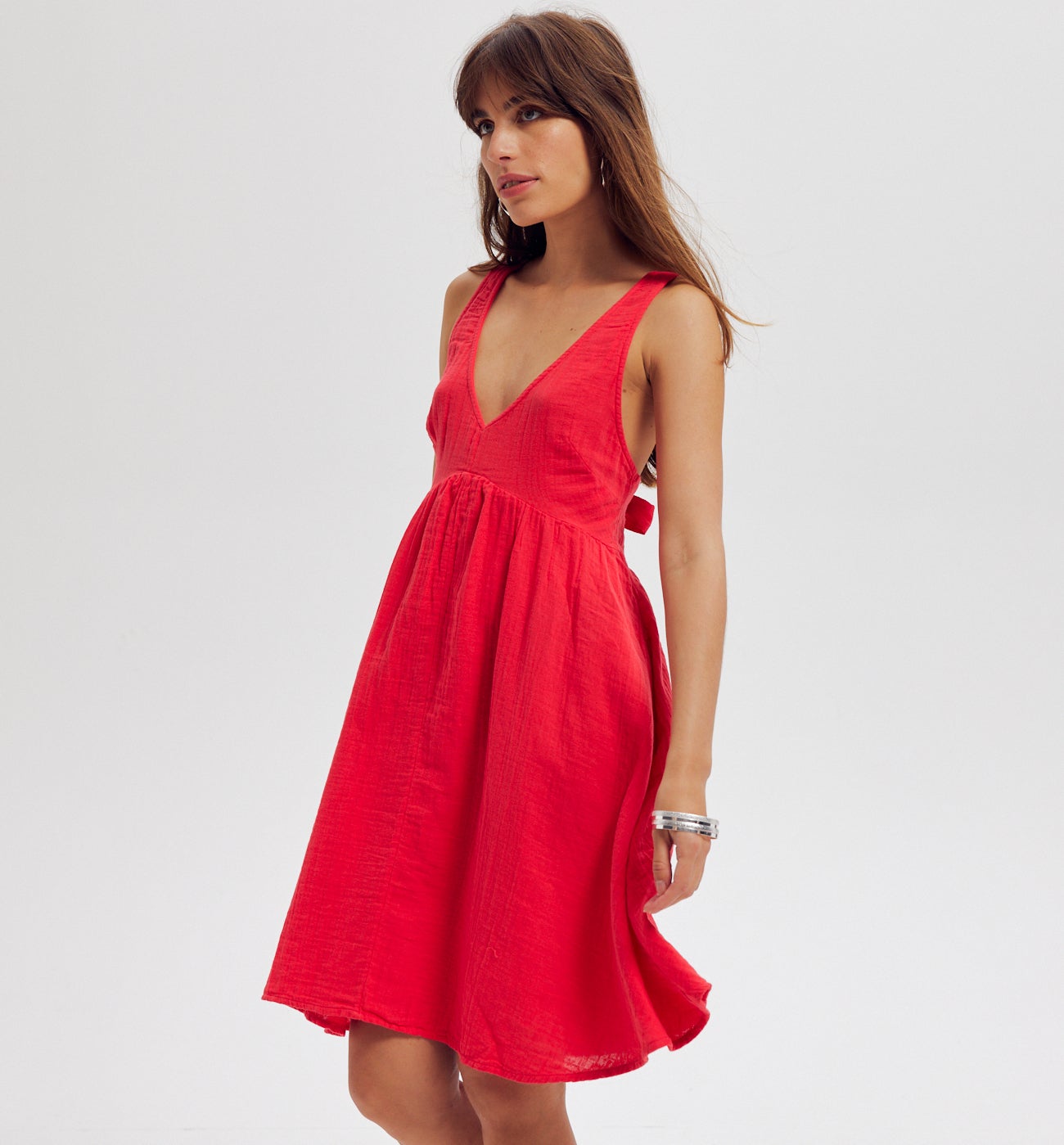 Robe dos nu en gaze de coton - Groseille