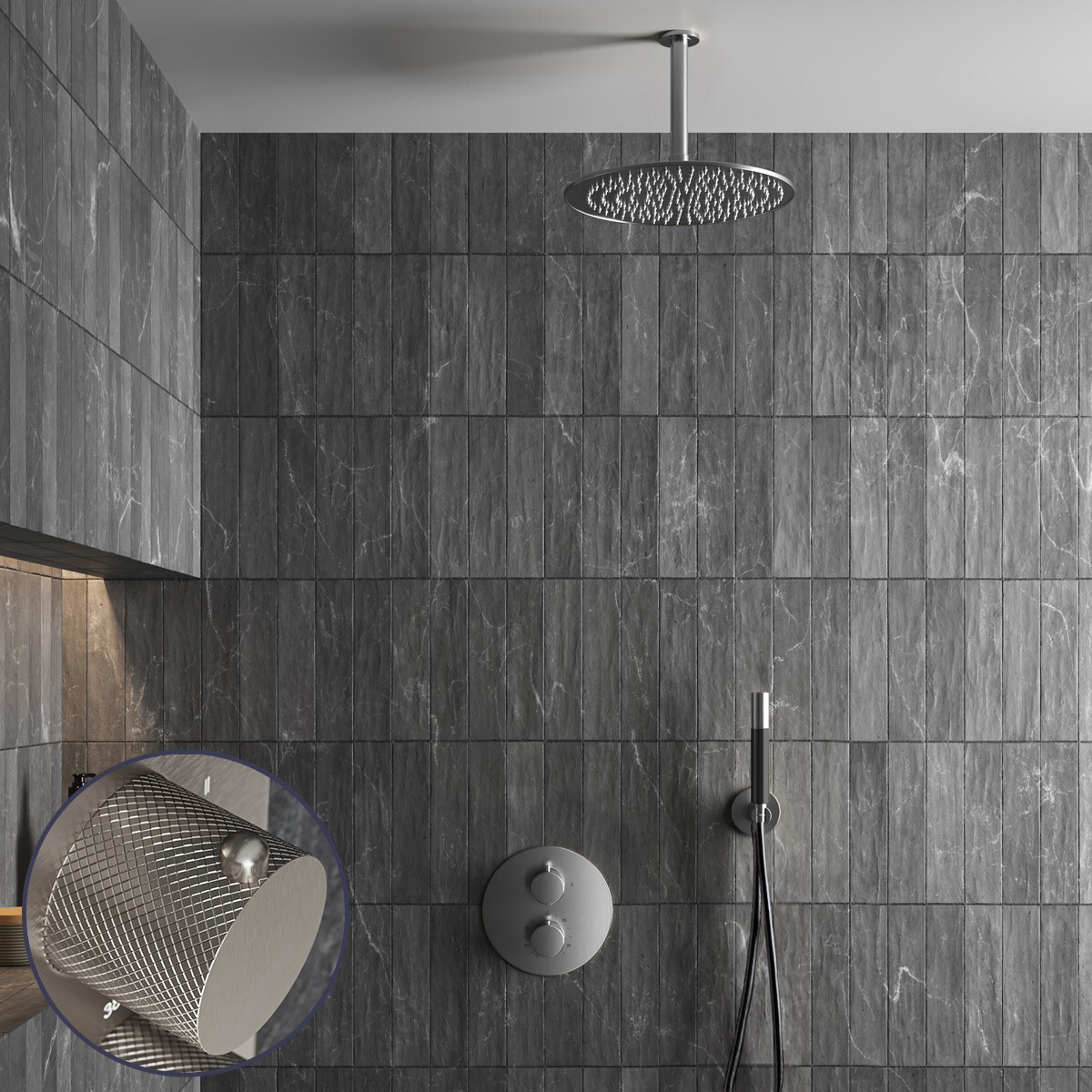 Saniclear Exclusive Curved Pro inbouw regendouche rond met 20cm hoofddouche en plafondarm RVS
