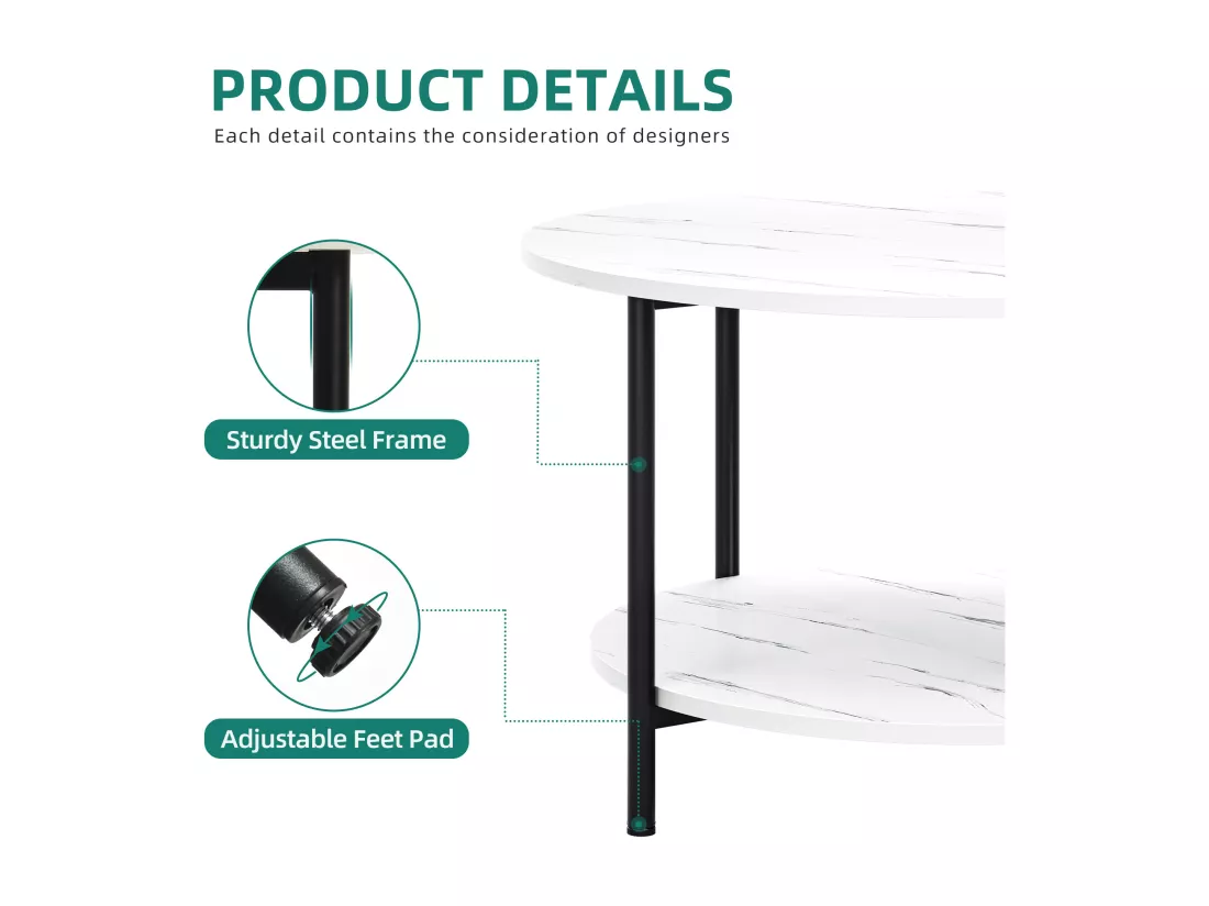YITAHOME - Table Basse à 2 étages - Ronde - en Bois - 80 x 80 x 50 cm - Table avec Espace de Rangement - pour Canapé