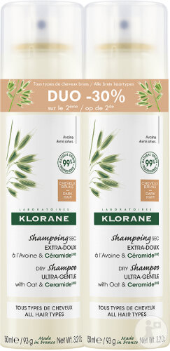 Klorane Shampoing Sec Extra-Doux Au Lait D'Avoine Cheveux A L'Avoine Et Céramide Teinté Promo Duo 2x